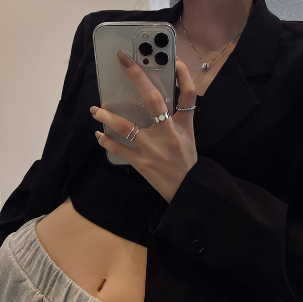 線條感麻花可調式戒指-銀（3件套）