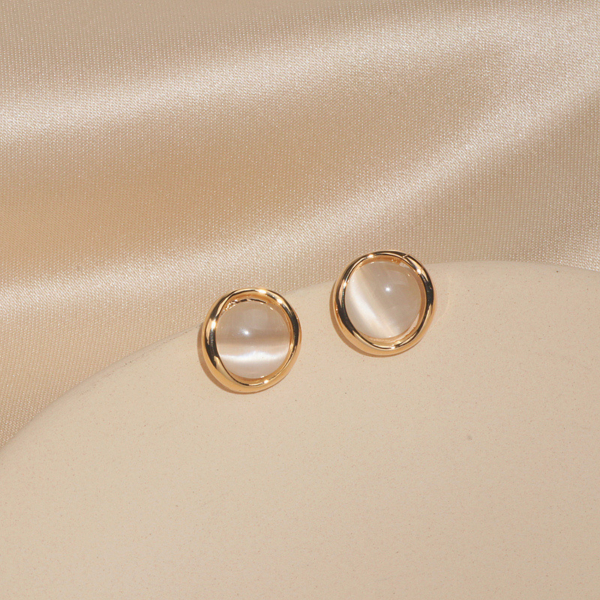 S925銀針｜貓眼石金邊耳環