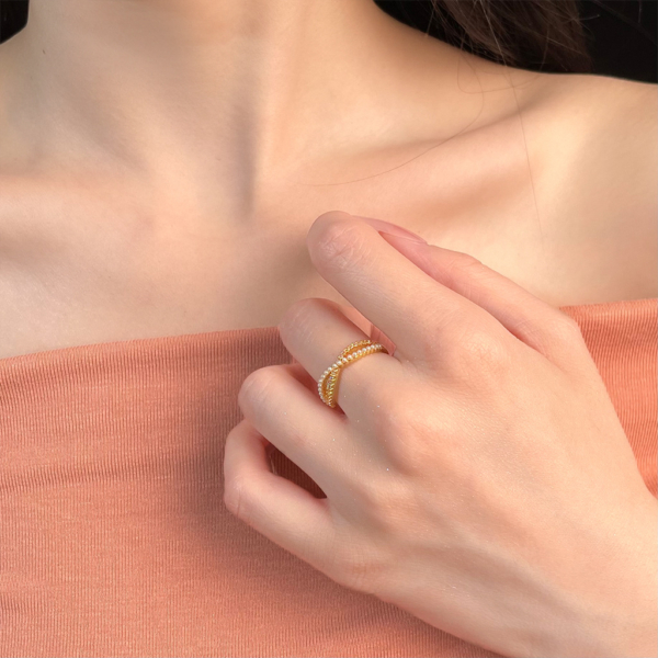 輕奢鋯石珍珠可調式戒指