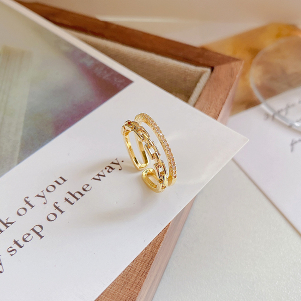 設計感雙層鋯石可調式戒指