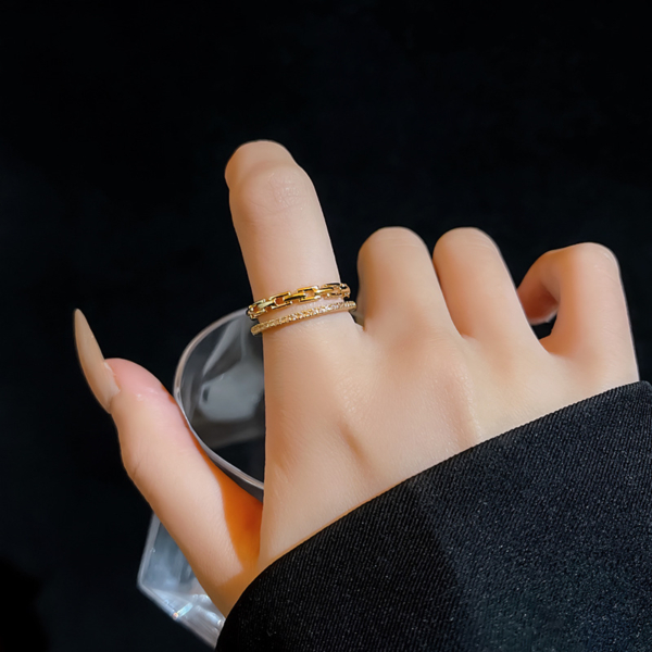 設計感雙層鋯石可調式戒指