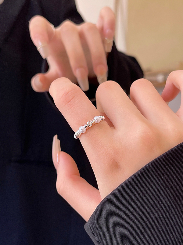 珍珠小碎石不規則戒指