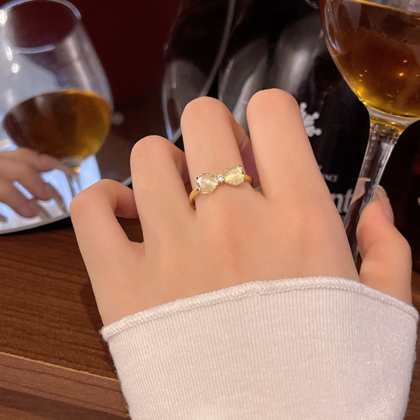 蝴蝶結貓眼石可調式戒指