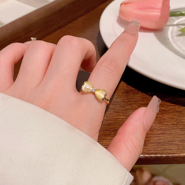 蝴蝶結貓眼石可調式戒指