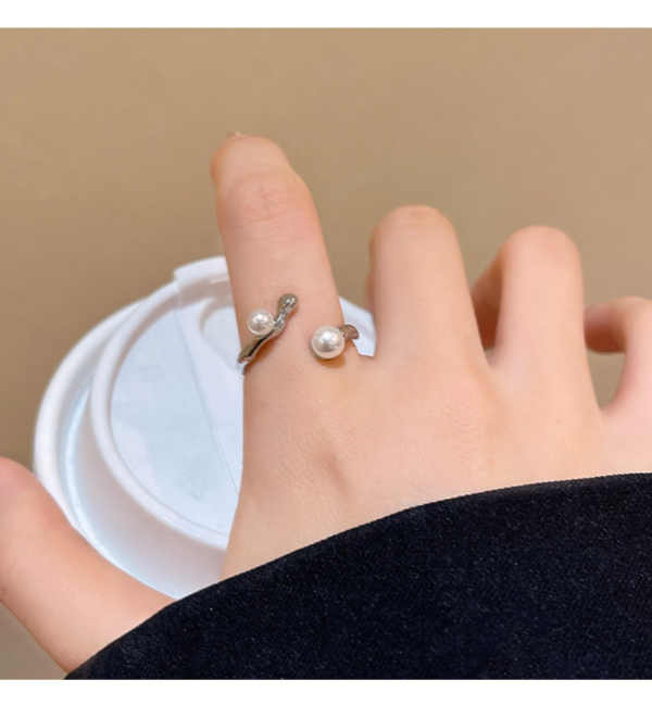 輕奢感珍珠不規則戒指（雙珍珠款）
