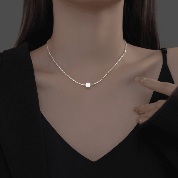 鈦鋼｜高級感碎銀小方塊項鍊