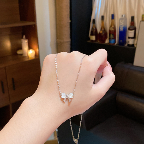 鈦鋼｜貓眼石蝴蝶結項鍊