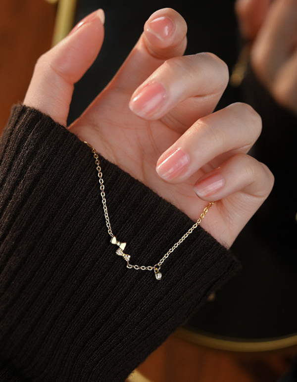 S999純銀｜鋯石迷你蝴蝶結手鍊