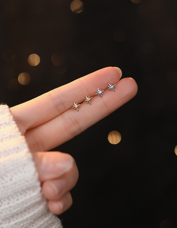 S999純銀｜八芒星耳環