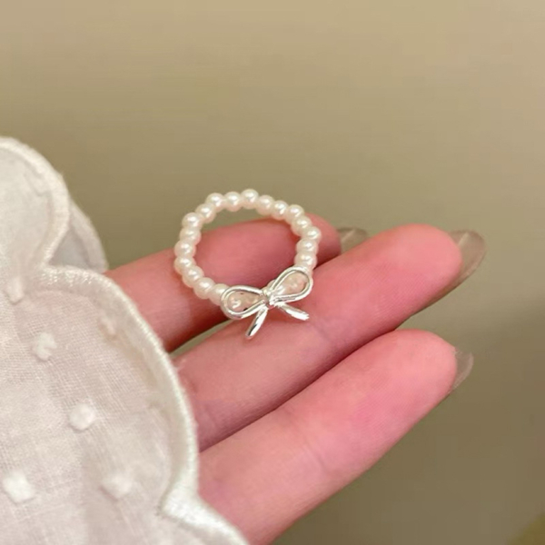 高級感蝴蝶結珍珠戒指