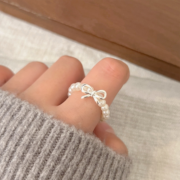 高級感蝴蝶結珍珠戒指