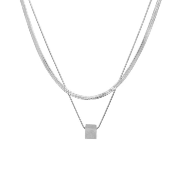 鈦鋼｜方塊雙層項鍊