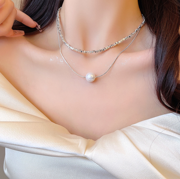 小碎銀珍珠雙層項鍊